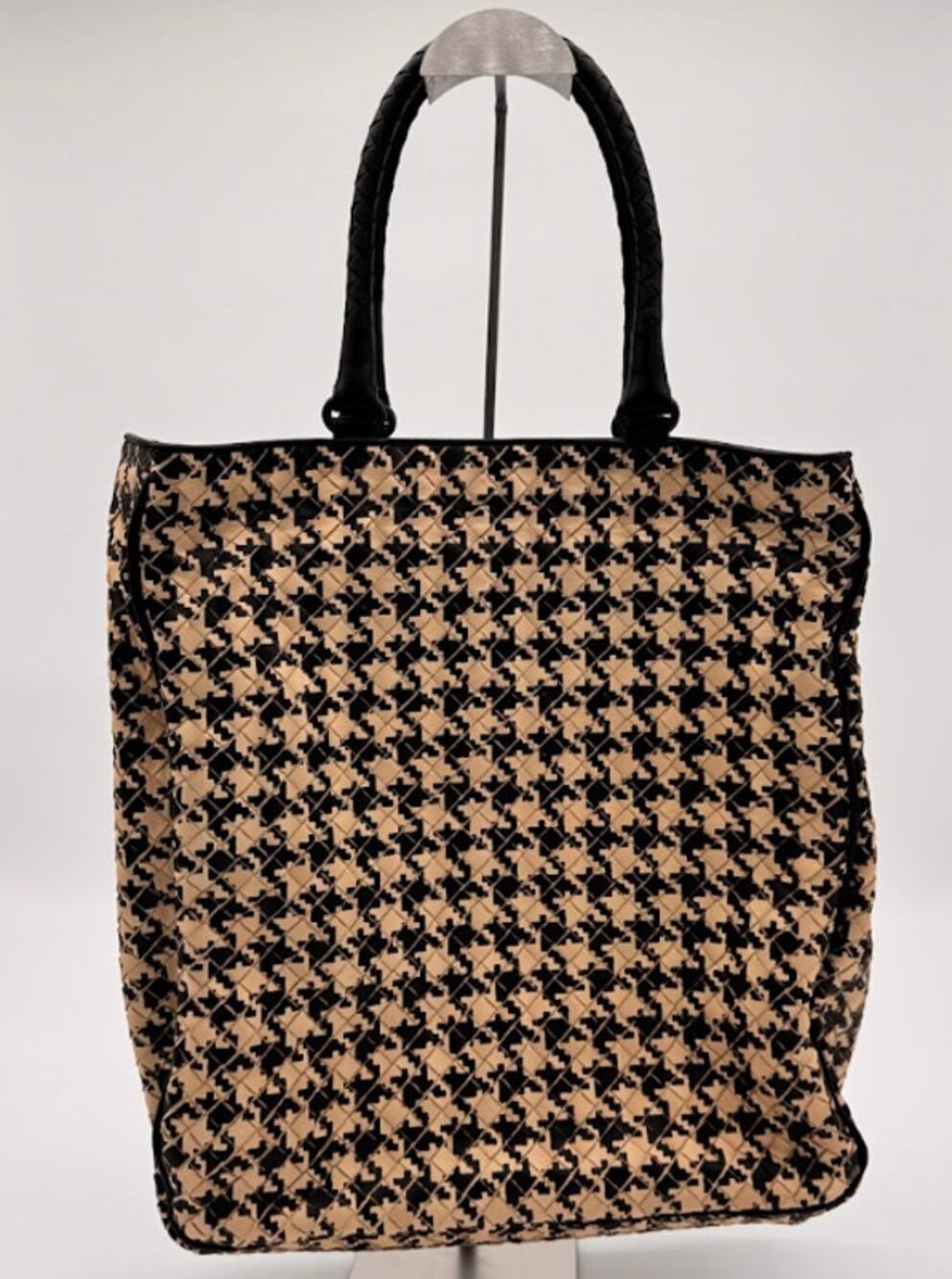 Bottega Veneta Black Beige Pied-de-Poule Intrecciato Leather Tote Bag